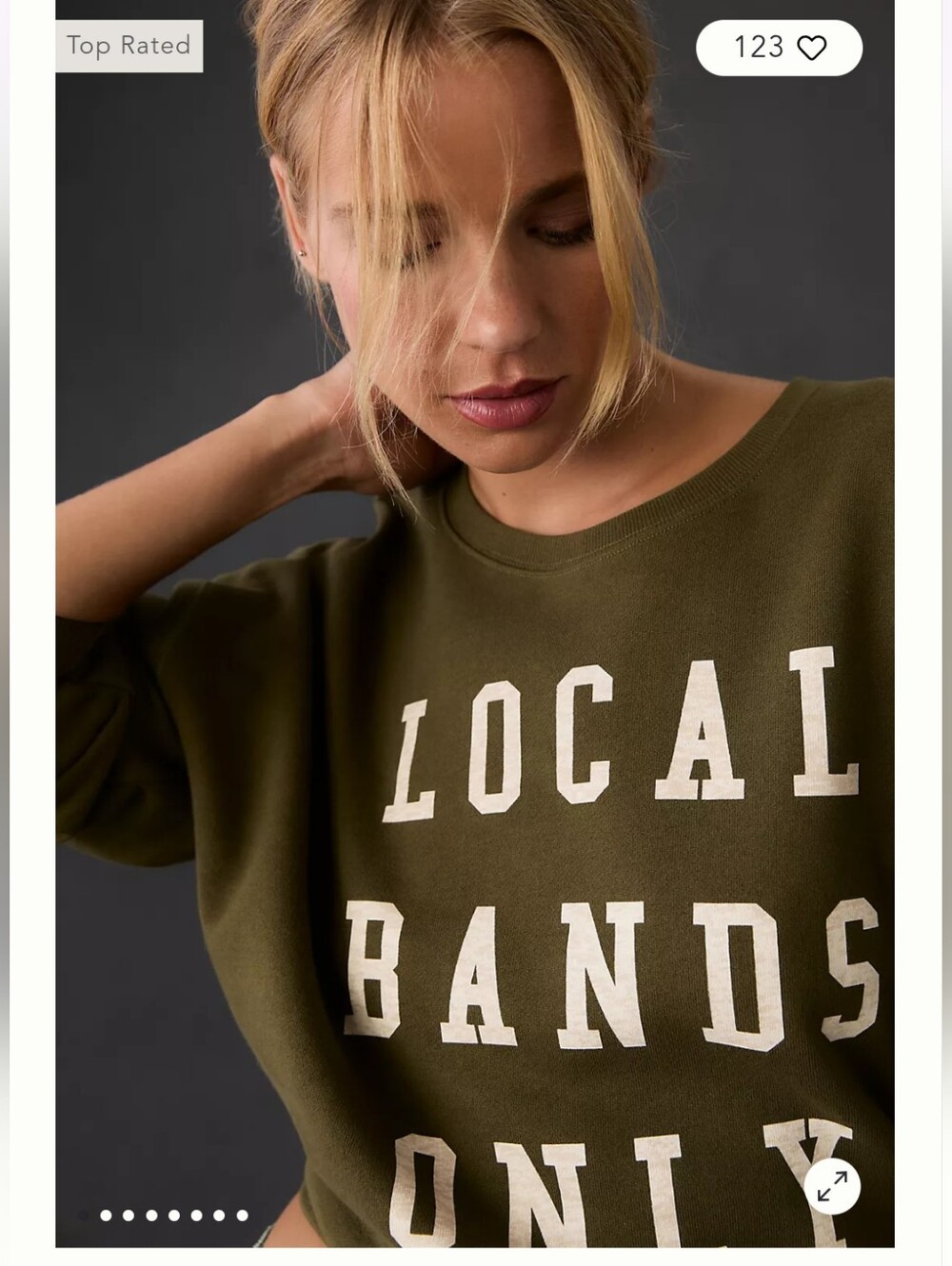 Anthropologie Pilcro "Local Bands Only" Graphic Crop Sweatshirt Olive L